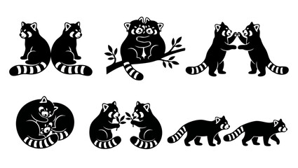 Red Panda Vector Silhouette Set, Cute Wild Animal Poses Isolated on White Background. Creative Illustration Collection Featuring Playing, Sitting, Sleeping, and Walking Ailurus Fulgens for Graphic Des © Fernando