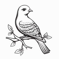 Fototapeta premium Adorable Cartoon Dove Sitting on a Branch Mascot Design On white Background