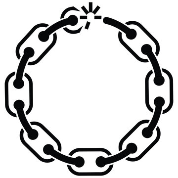 Broken link in a circular chain icon with security connection weakness