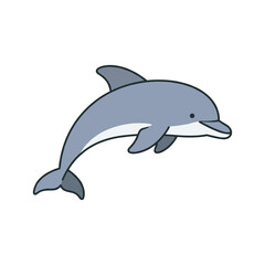 Fototapeta premium Cute dolphin cartoon illustration in flat vector style, isolated background, featuring a jumping gray dolphin with smooth curves
