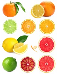 Fototapeta premium Set of various citrus fruits isolated on white