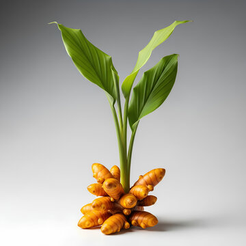 Fresh turmeric plant with vibrant green leaves and yellow rhizomes 1.