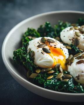 Protein rich meal with eggs and greens showcasing tryptophan diet nutrition wellness and balanced healthy lifestyle concept