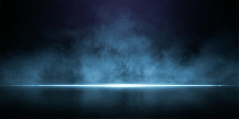 Fototapeta premium Dark Futuristic Smoke Background with Glowing Horizon Light and Cinematic Fog Effect