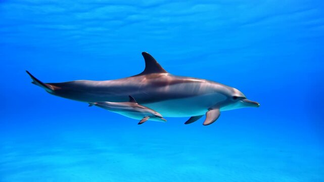 Duo Of Dolphins Racing Energetically Amidst Shimmering Sunlight And Playful Bubbles In Open Sea