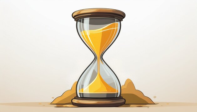 flat design hourglass with yellow sand falling on a white background time timer