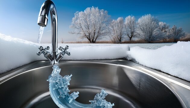a sink with a frozen pipe