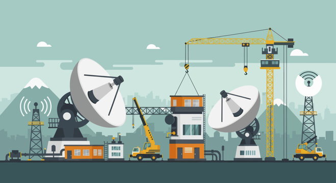Satellite dish construction and communication tower installation.