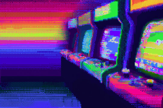 Retro vintage 80s video arcade game pixelated background backdrop