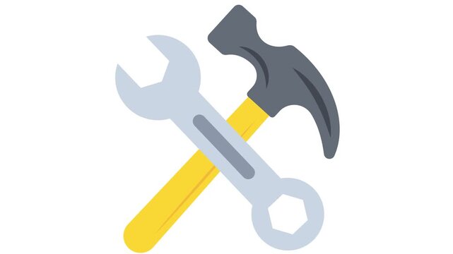open ended and ring ends Spanner crossed with Hammer animation, Handyman or Repairman Logotype animated video, Industrial Equipment clip, 1st of May footage, International Workers Day motion graphics