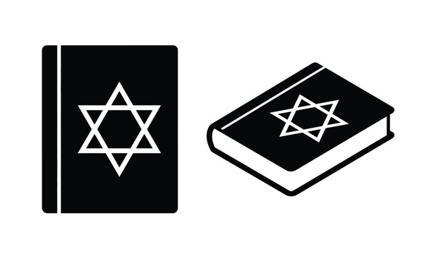 Two black books with white Star of David symbols, representing Jewish religious texts or culture.