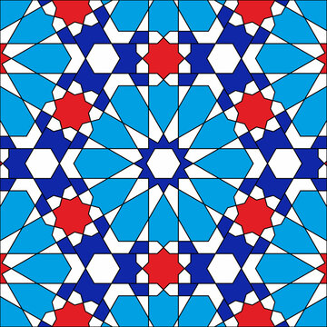 Drawing of an ancient Moorish mosaic. A celebration of the art of mosaic and the balance created by geometric symmetry.