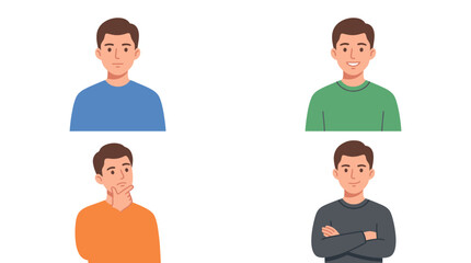Fototapeta premium Half Body Male Character Vector Set – 4 Modern Avatar Illustrations in Clean Grid