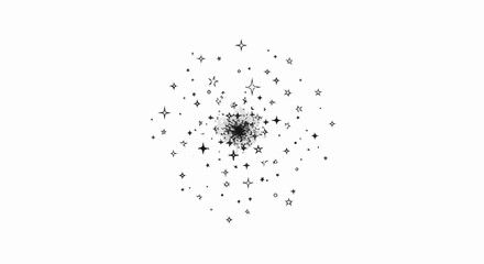 Scattered starbursts of varying sizes radiate from a central shaded mass © acil