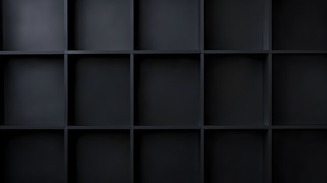 Grid of empty dark gray cubbies on a black background