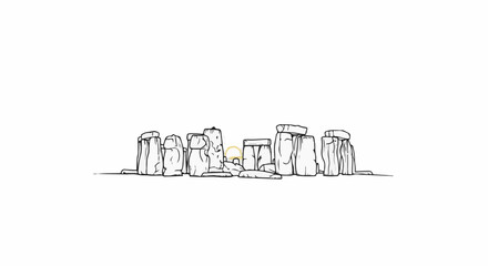 Naklejka premium Stylized outline of large ancient stones in a circular formation under a white sky