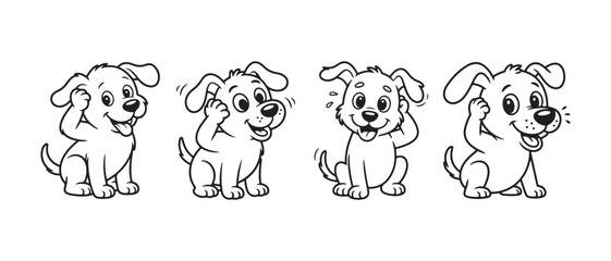 Fototapeta premium Set of cute sitting puppy character. outlines for coloring book page vector illustration.