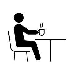 Fototapeta premium コーヒーを飲んでくつろぐ人物のピクトグラム シンプルなシルエットアイコン（リラックス・休憩）