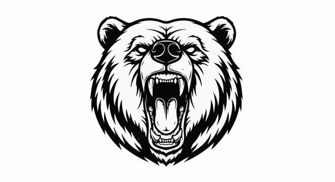 Fierce bear head illustration with bared teeth and open mouth