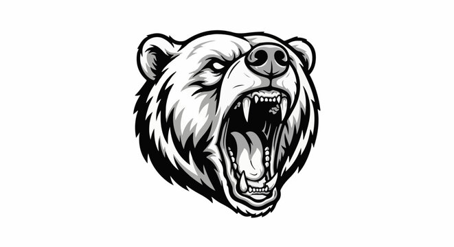Ferocious grizzly bear with open mouth, sharp teeth, and intense eyes
