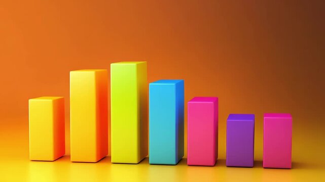 Blocks of different colors and sizes arrange in a pattern that represents growth trends on an orange background