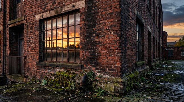 Vintage Red Brick Industrial Building With Large Windows