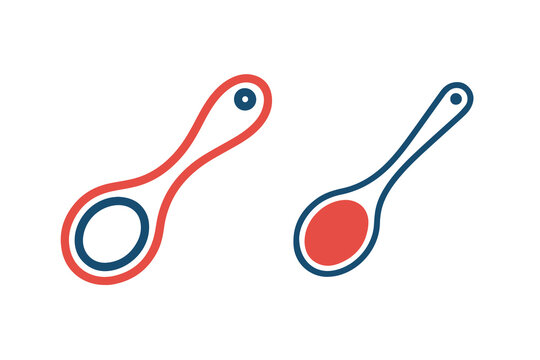 Two sleek spoon icons displayed in contrasting red and blue colors on a clean white surface