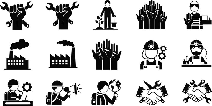 Happy labour day celebrating workers labor with diverse profession icons