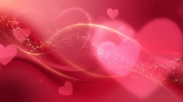 Beautiful Red Hearts Background with Glowing Sparkles and Swirls.