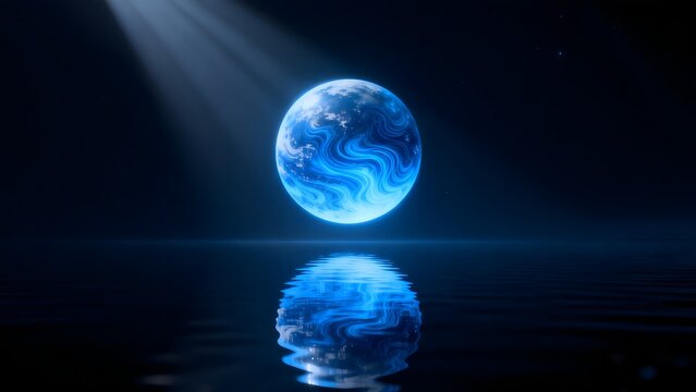 Blue planet with water reflection