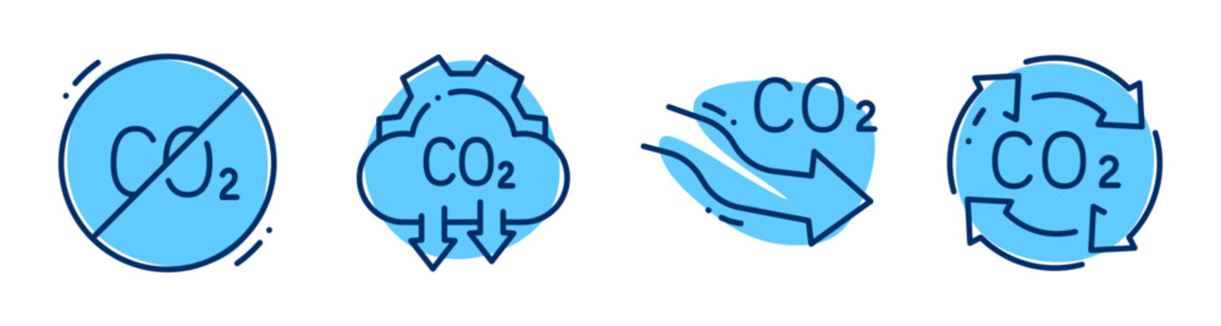 Carbon dioxide symbols indicating reduction and recycling icon set