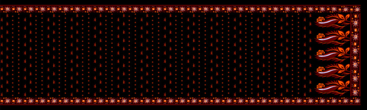 Black and Red Floral Pattern saree Background