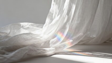 Naklejka premium White sheer curtain with rainbow light