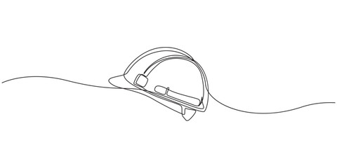Fototapeta premium Happy labor day continuous line drawing with safety helmet,continuous line drawing of safety helmet wor safty work, Labor minimalist concept. Banner and logo for labor days. simple line, 