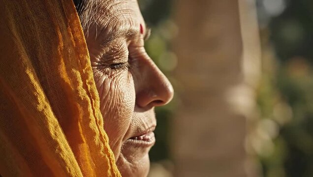Serene Portrait of an Elderly Indian Woman in Profile.