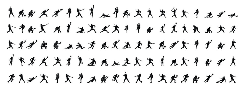 Baseball action poses silhouette collection vector illustration