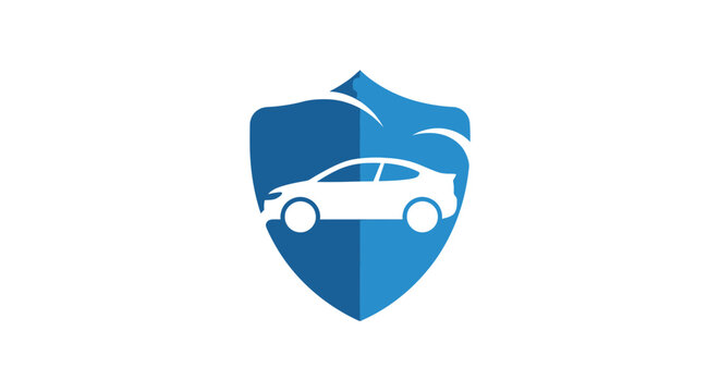 Automotive protection and security logo with a car inside a shield on a white background