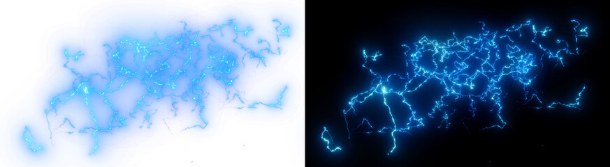 Obraz premium PNG image of&nbsp;Bright glowing electric blue lightning bolt effect creating a powerful energy discharge on transparent background. on transparent background