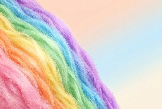 Wavy rainbow fiber strands with soft shimmer