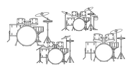 Obraz premium Set of drum kits, musical instruments, percussion equipment, vector illustration