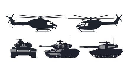 Set of military vehicles including helicopters and tanks © Stock_Crafters