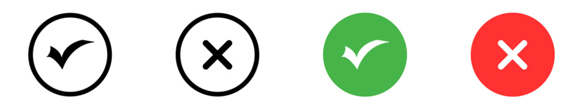 Check And Cross Icons Set. Approval Reject Symbol Collection. Circular Success Error Buttons. Minimal Vector Design