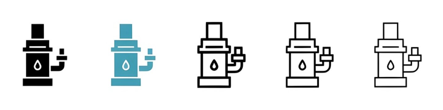 Sump pump vector icon set. Sewer plumbing submersible pump vector illustration. House drainage water pump sign for Ui designs. Thin line customizable illustration. Contour symbol. Editable stroke