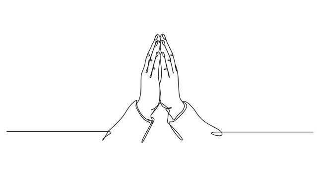 animated continuous line drawing of hands clasped together in prayer, line art animation