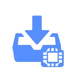Obraz premium 生成AIの導入やデータ取得を表現したチップ付きアイコン（青）