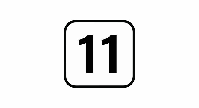 A minimalist graphic displays the number 11 within a rounded square border