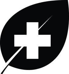 Obraz premium Medical cross leaf icon healthcare natural medicine organic health symbol design 