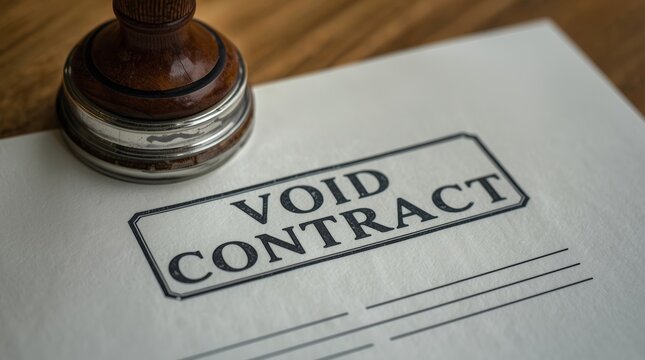 Void Contract with Wooden Stamp for Business Document Cancellation