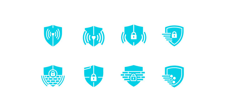 A collection of modern lock shield logos with padlock icons, perfect for cloud security, data protection, and cybersecurity branding.