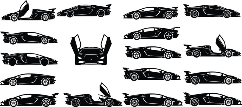 Sports car set multiple angles collection supercar views automotive design illustration 